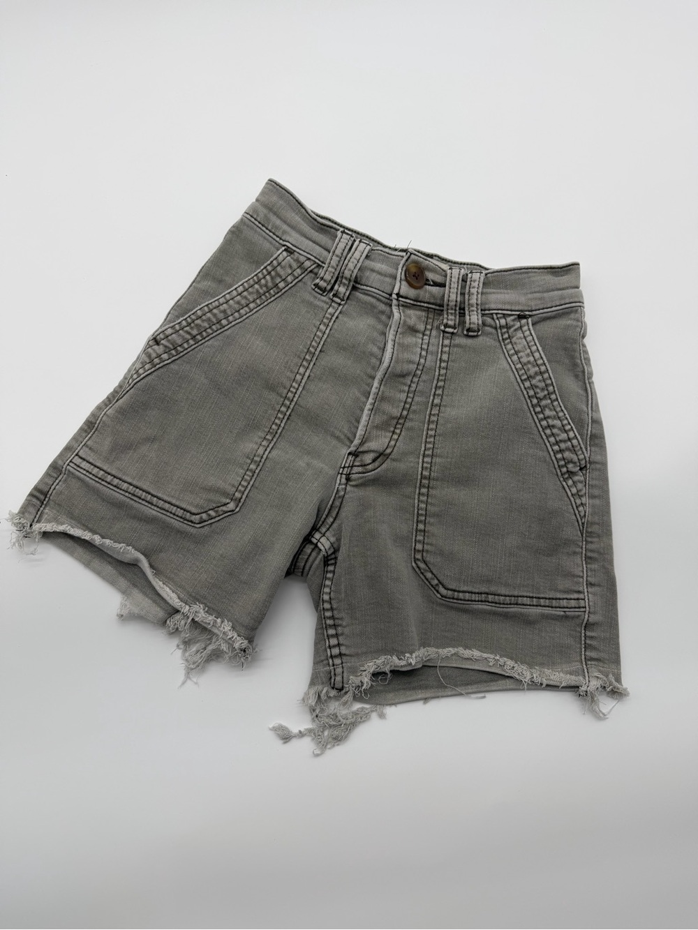 We The Free Washed Gray Frayed-Hem Denim Shorts